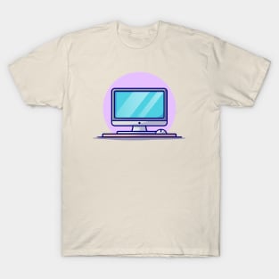 Computer Desktop With Mouse Cartoon Vector Icon Illustration T-Shirt